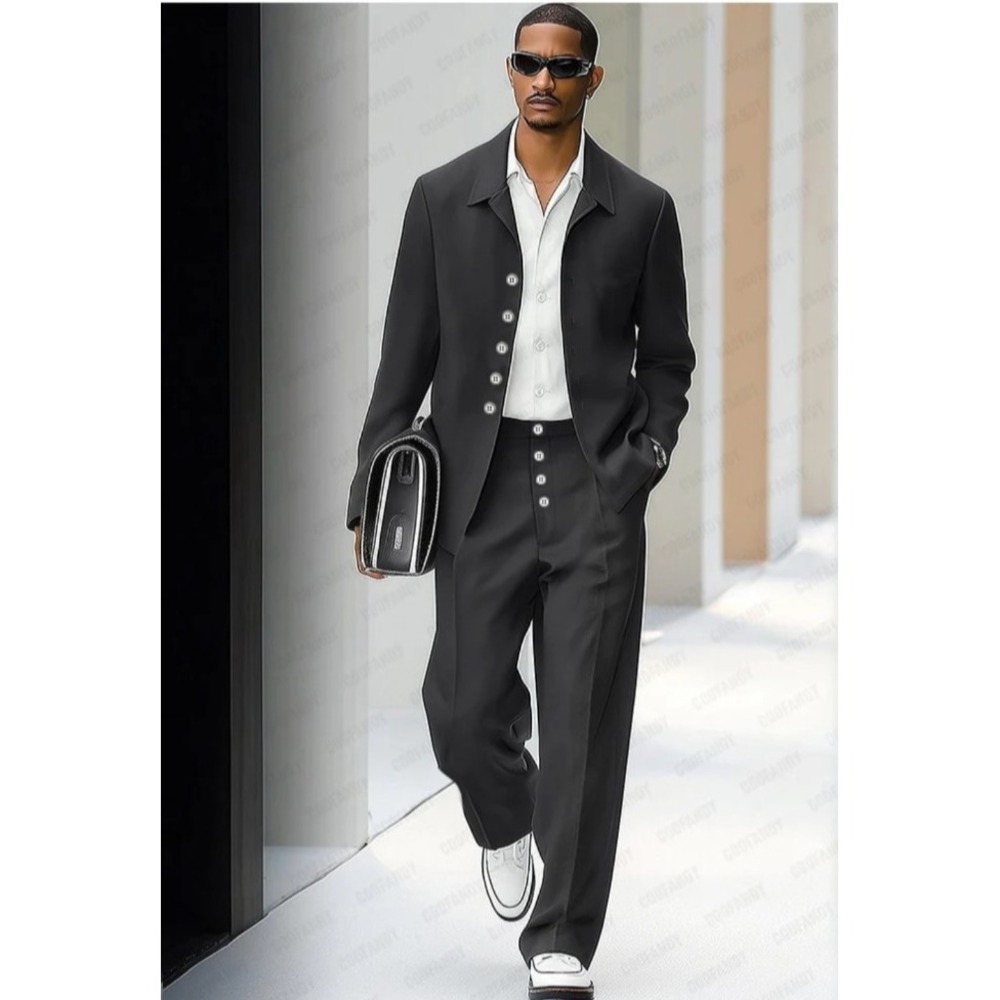 Coofandy Men 2 Piece Stretch Suit Set Slim Fit Lapel Jacket &  Pants Large Black